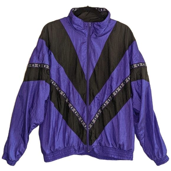 Bocoo windbreaker vintage 80s purple and black sz XL - Picture 1 of 10
